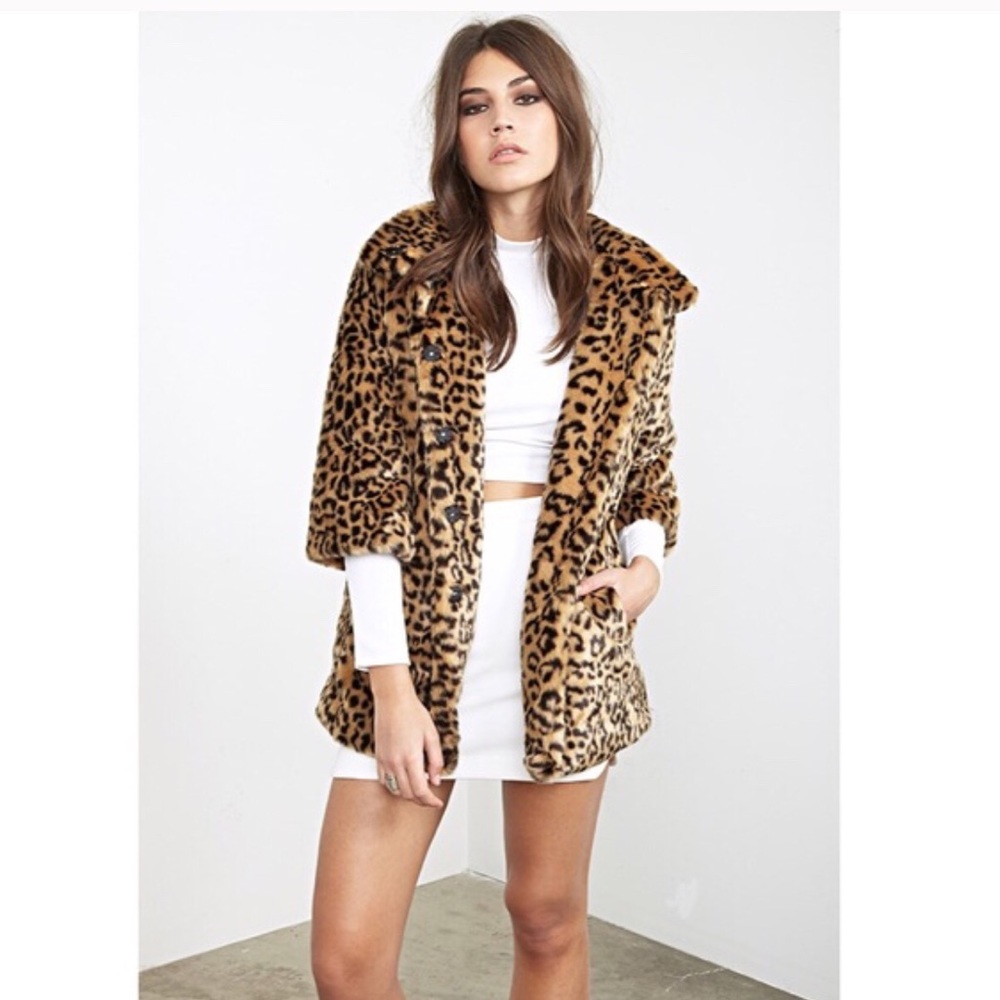 Chic 3 Quarter Sleeves Cheetah Faux Fur